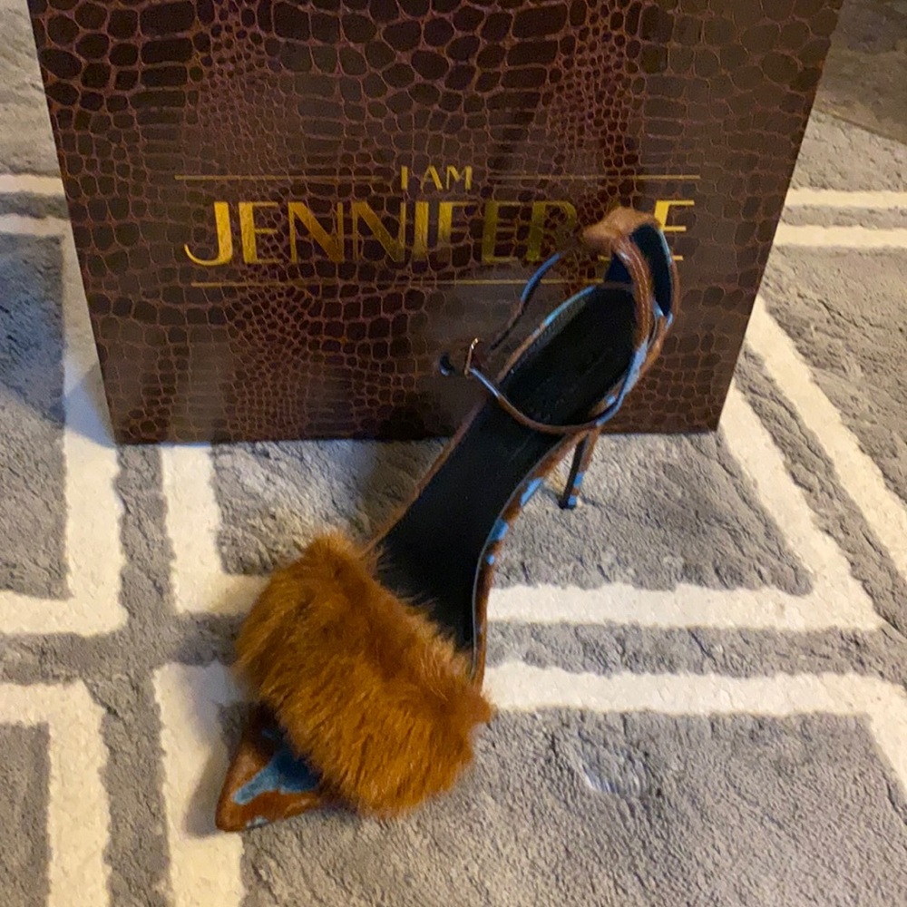 Brown Fur Pointed Toe Stiletto Sandals